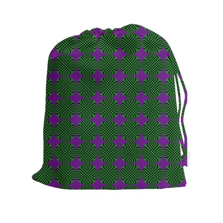 Mod Green Purple Circles Pattern Drawstring Pouch (XXL)