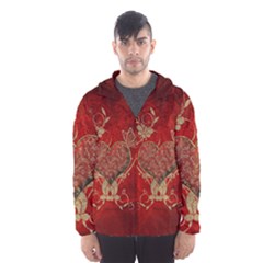 Wonderful Decorative Heart In Gold And Red Hooded Windbreaker (men)