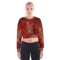 Wonderful Decorative Heart In Gold And Red Cropped Sweatshirt by FantasyWorld7