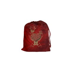 Wonderful Decorative Heart In Gold And Red Drawstring Pouch (xs) by FantasyWorld7