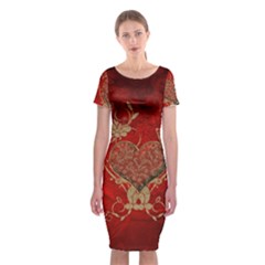 Wonderful Decorative Heart In Gold And Red Classic Short Sleeve Midi Dress by FantasyWorld7