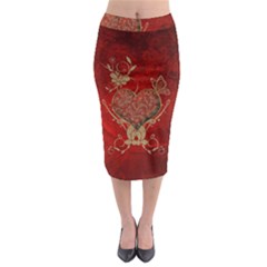 Wonderful Decorative Heart In Gold And Red Midi Pencil Skirt by FantasyWorld7