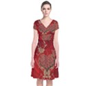 Wonderful Decorative Heart In Gold And Red Short Sleeve Front Wrap Dress View1