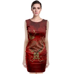 Wonderful Decorative Heart In Gold And Red Sleeveless Velvet Midi Dress by FantasyWorld7