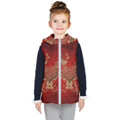 Wonderful Decorative Heart In Gold And Red Kid s Hooded Puffer Vest by FantasyWorld7