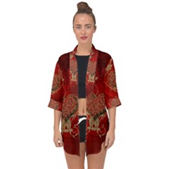 Wonderful Decorative Heart In Gold And Red Open Front Chiffon Kimono by FantasyWorld7