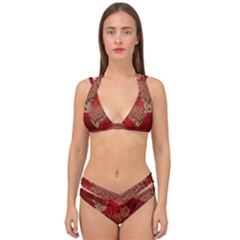 Wonderful Decorative Heart In Gold And Red Double Strap Halter Bikini Set by FantasyWorld7