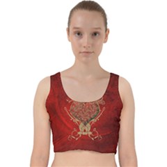 Wonderful Decorative Heart In Gold And Red Velvet Racer Back Crop Top by FantasyWorld7