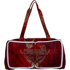 Wonderful Decorative Heart In Gold And Red Multi Function Bag by FantasyWorld7