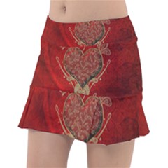 Wonderful Decorative Heart In Gold And Red Tennis Skirt by FantasyWorld7