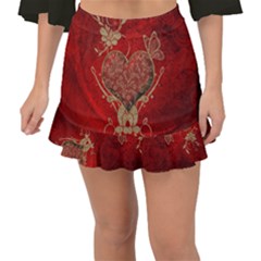 Wonderful Decorative Heart In Gold And Red Fishtail Mini Chiffon Skirt by FantasyWorld7