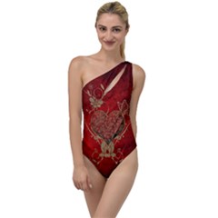 Wonderful Decorative Heart In Gold And Red To One Side Swimsuit by FantasyWorld7