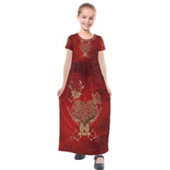 Wonderful Decorative Heart In Gold And Red Kids  Short Sleeve Maxi Dress by FantasyWorld7