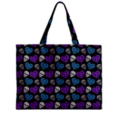 Skulls And Hearts Purple Zipper Mini Tote Bag by awesomeangeye