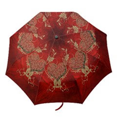 Wonderful Decorative Heart In Gold And Red Folding Umbrellas by FantasyWorld7