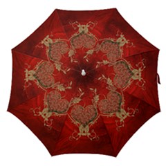 Wonderful Decorative Heart In Gold And Red Straight Umbrellas by FantasyWorld7