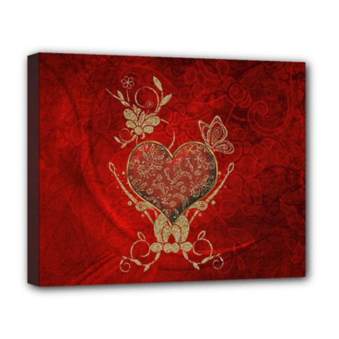 Wonderful Decorative Heart In Gold And Red Deluxe Canvas 20  X 16  (stretched) by FantasyWorld7