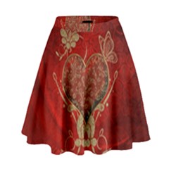 Wonderful Decorative Heart In Gold And Red High Waist Skirt by FantasyWorld7