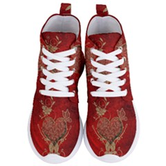 Wonderful Decorative Heart In Gold And Red Women s Lightweight High Top Sneakers by FantasyWorld7