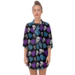 Skulls And Hearts Half Sleeve Chiffon Kimono