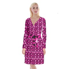 Love And Skulls Pink Long Sleeve Velvet Front Wrap Dress by awesomeangeye