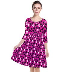 Love And Skulls Pink Quarter Sleeve Waist Band Dress