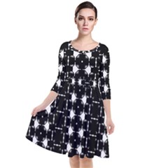 Black And White Pattern Quarter Sleeve Waist Band Dress