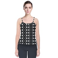 Black And White Pattern Velvet Spaghetti Strap Top by Simbadda