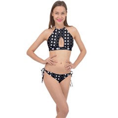 Black And White Pattern Cross Front Halter Bikini Set by Simbadda