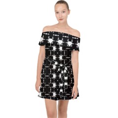 Black And White Pattern Off Shoulder Chiffon Dress