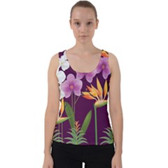 White Blossom Flower Velvet Tank Top by Simbadda