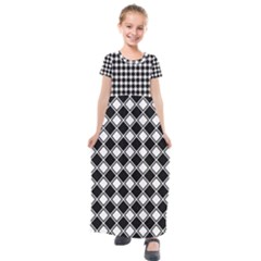 Square Diagonal Pattern Seamless Kids  Short Sleeve Maxi Dress by Simbadda