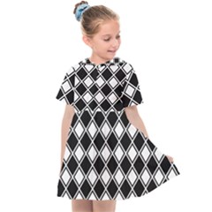 Square Diagonal Pattern Seamless Kids  Sailor Dress by Simbadda