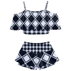 Square Diagonal Pattern Seamless Kids  Off Shoulder Skirt Bikini