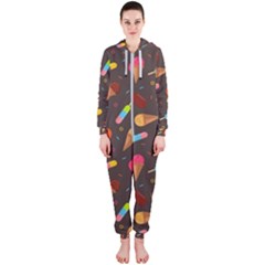 Ice Cream Pattern Seamless Hooded Jumpsuit (Ladies) 