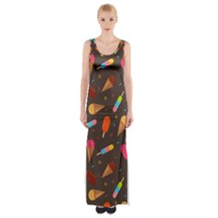 Ice Cream Pattern Seamless Maxi Thigh Split Dress