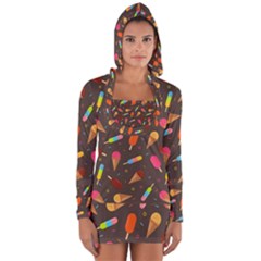 Ice Cream Pattern Seamless Long Sleeve Hooded T-shirt by Simbadda