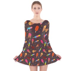 Ice Cream Pattern Seamless Long Sleeve Velvet Skater Dress