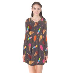 Ice Cream Pattern Seamless Long Sleeve V-neck Flare Dress