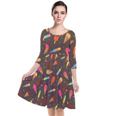 Ice Cream Pattern Seamless Quarter Sleeve Waist Band Dress