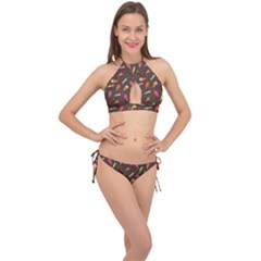 Ice Cream Pattern Seamless Cross Front Halter Bikini Set