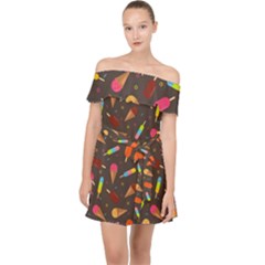 Ice Cream Pattern Seamless Off Shoulder Chiffon Dress