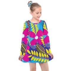 Design Decoration Decor Floral Pattern Kids  Long Sleeve Dress by Simbadda