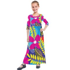 Design Decoration Decor Floral Pattern Kids  Quarter Sleeve Maxi Dress by Simbadda