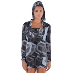 Cube Fantasy Square Shape Long Sleeve Hooded T-shirt by Simbadda