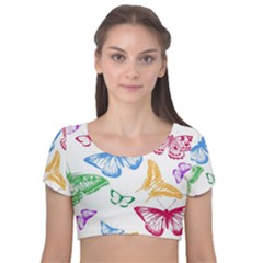 Butterfly Butterflies Vintage Velvet Short Sleeve Crop Top  by Simbadda