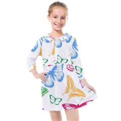 Butterfly Butterflies Vintage Kids  Quarter Sleeve Shirt Dress