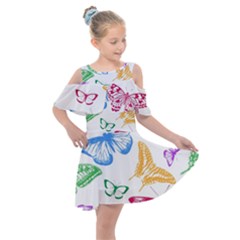 Butterfly Butterflies Vintage Kids  Shoulder Cutout Chiffon Dress