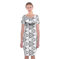 Black And White Pattern Classic Short Sleeve Midi Dress by Simbadda