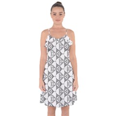 Black And White Pattern Ruffle Detail Chiffon Dress by Simbadda